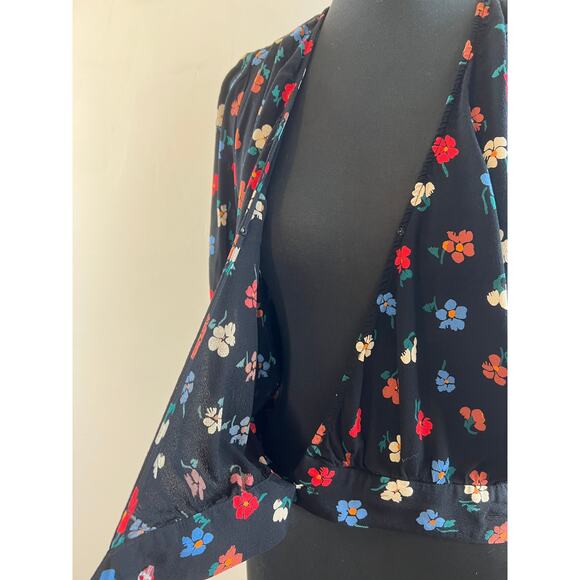 Madewell Black Wrap Top in Pressed Flowers 3/4 Sleeve Cropped Size S - Picture 4 of 10
